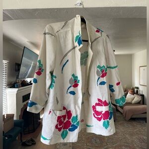 ALFRED DUNNER VINTAGE WHITE FLORAL BLAZER JACKET WOMEN'S SZ 10